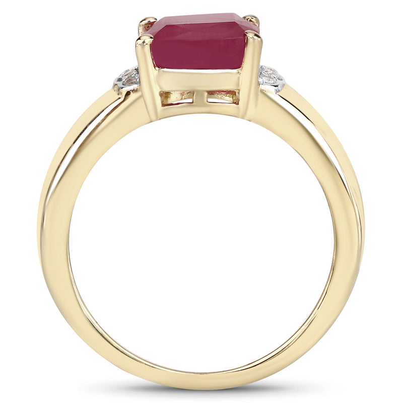 3.44 Carat Glass Filled Ruby and White Topaz .925 Sterling Silver Ring