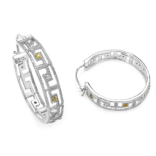 0.30 Carat Genuine White Diamond & Yellow Diamond .925 Sterling Silver Earrings