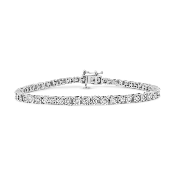 IGI Certified Sterling Silver 1ct TDW Rose-cut Diamond Tennis Bracelet (I-J I3-Promo)