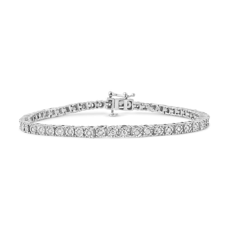 .925 Sterling Silver 1.0 Cttw Miracle-Set Diamond Round Faceted Bezel Tennis Bracelet (I-J Color, I3 Clarity) - 7"