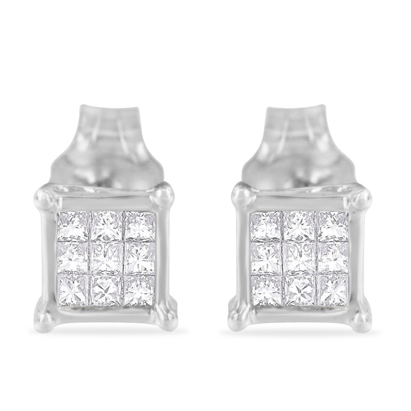 Sterling Silver Multi-stone Princess-cut Diamond Stud Earring (0.2 cttw, H-I Color, I1-I2 Clarity)