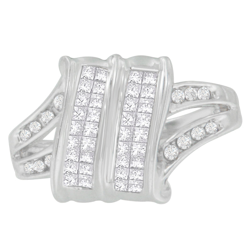 14K White Gold 1/2ct. TDW Round and Princess-cut Diamond Ring (H-I I1-I2)