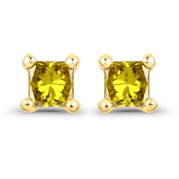 0.25 Carat Genuine Yellow Diamond 14K Yellow Gold Earrings (I1-I2)