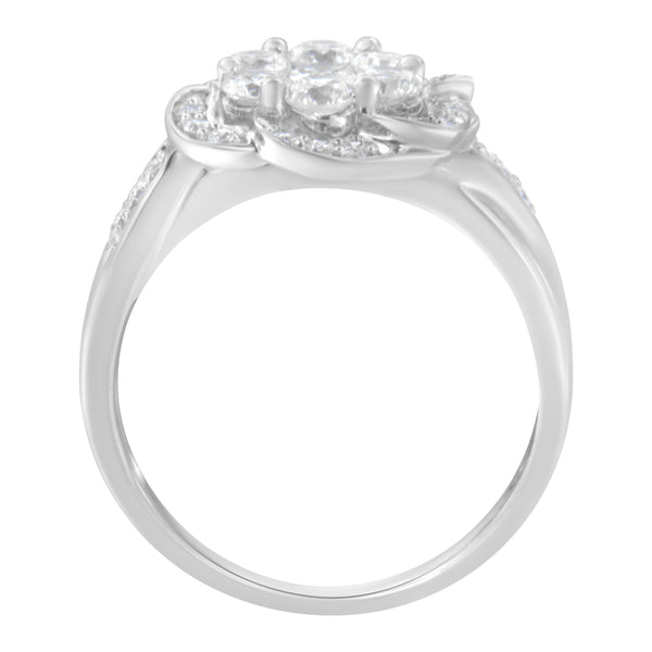 14K White Gold Floral Cluster Diamond Ring (1.0 Cttw, H-I Color, SI2-I1 Clarity) - Size 6