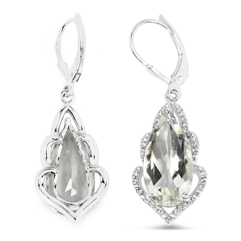 9.54 Carat Genuine Green Amethyst and White Topaz .925 Sterling Silver Earrings