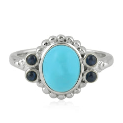 High Quality Cocktail Ring Sapphire & Turquoise 925 Silver Ring Jewelry