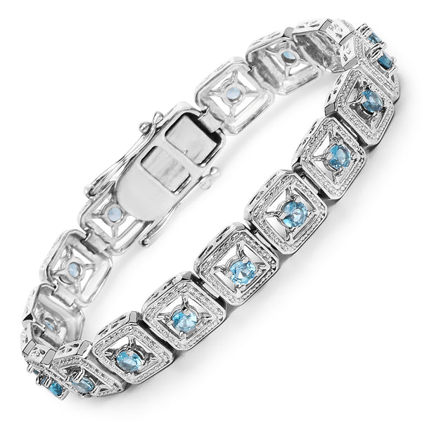 5.76 Carat Genuine London Blue Topaz .925 Sterling Silver Bracelet