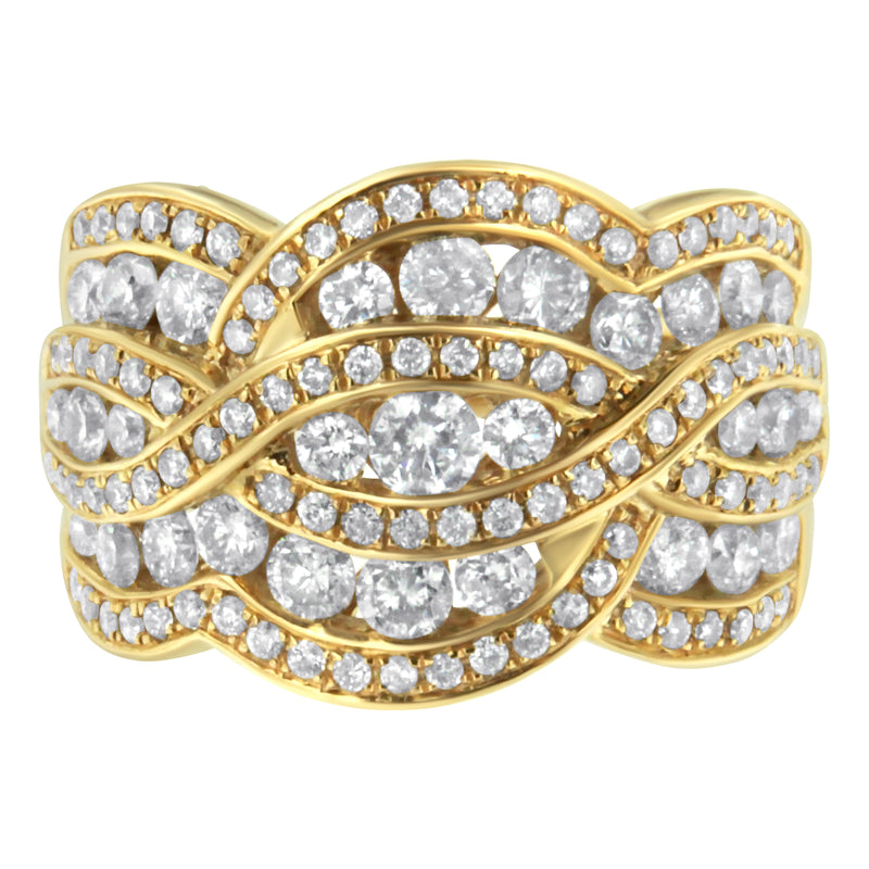 10K Yellow Gold 2 ct TDW Diamond Cluster Bypass Ring(H-II1-I2)