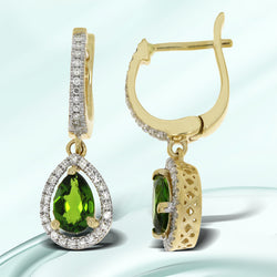 Tourmaline Diamond Dangle Earrings 14KT Yellow Gold