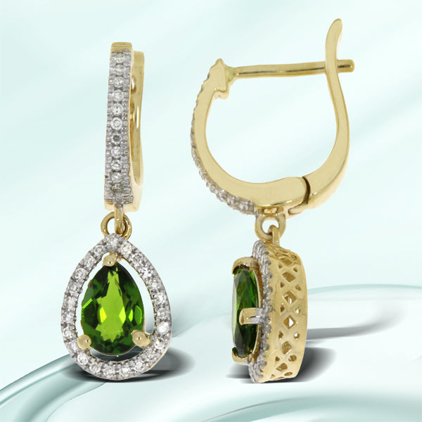 Tourmaline Diamond Dangle Earrings 14KT Yellow Gold