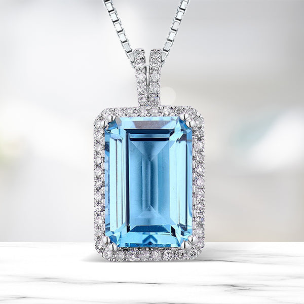 14Kt White Gold Blue Topaz Pendant Necklace for Women