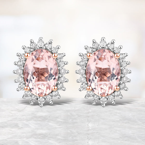 1.61 Carat Genuine Morganite and White Diamond 14K Rose Gold Earrings