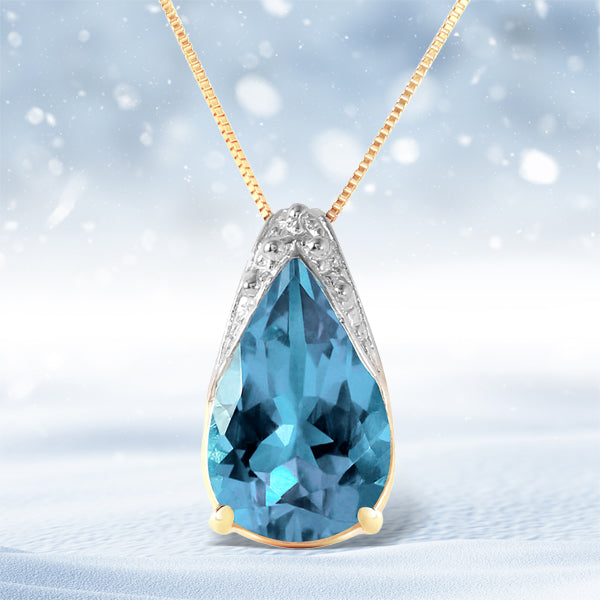 6 Carat 14K Solid Yellow Gold Lacuna Blue Topaz Necklace