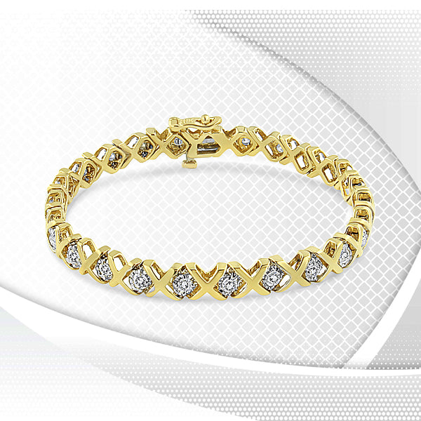 10K Yellow Gold 2.00 Cttw Round-Cut Diamond "X" Link Tennis Bracelet (I-J Color, I3 Clarity) - 7"