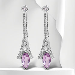 1.24 Carat Genuine Amethyst and White Topaz .925 Sterling Silver Earrings