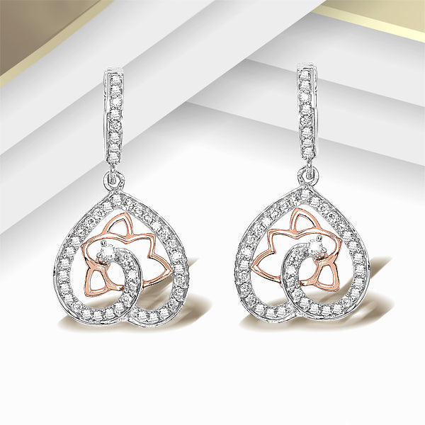 0.71 Carat Genuine White Diamond 14K White & Rose Gold Earrings (E-F Color, SI Clarity)