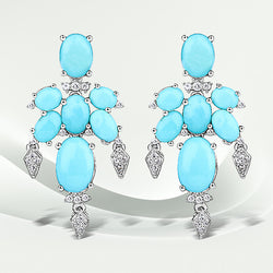 9.67 Carat Genuine Turquoise and White Topaz .925 Sterling Silver Earrings