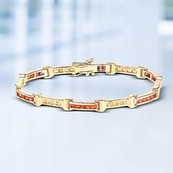 6.48 Carat Genuine Orange Sapphire and Yellow Sapphire .925 Sterling Silver Bracelet