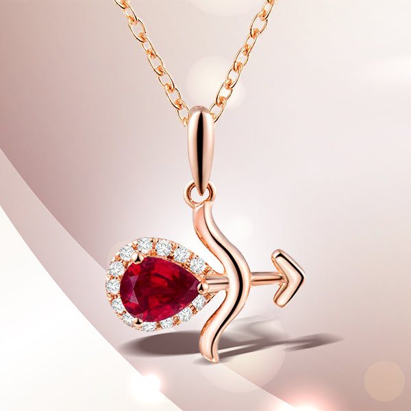 18K Rose Gold Natural Ruby Pear Cut Pendant for Women