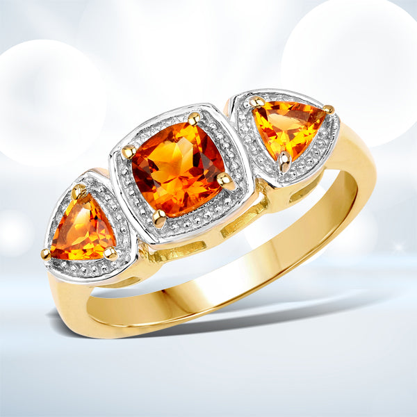 14K Yellow Gold Plated 1.05 Carat Genuine Citrine .925 Sterling Silver Ring