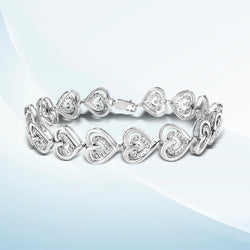 .925 Sterling Silver 1/4 Cttw Round-Cut Diamond Double Heart Link Bracelet (I-J Color, I2-I3 Clarity) - 7.25" Inches