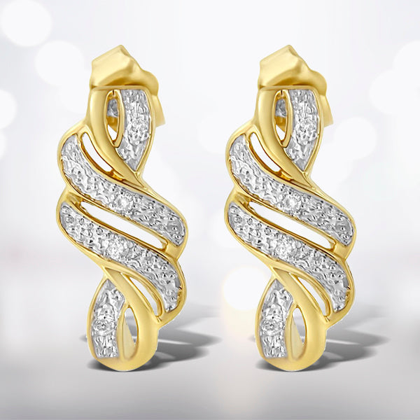 Yellow Plated Sterling Silver Round Cut Diamond Swirl Earrings (0.08 cttw, H-I Color, I2-I3 Clarity)