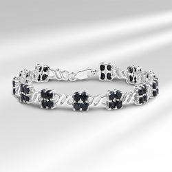 10.56 Carat Genuine Black Sapphire .925 Sterling Silver Bracelet