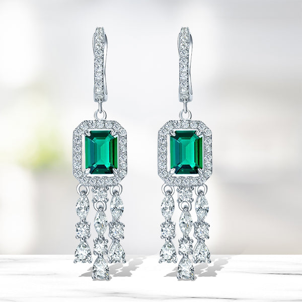 Luomansi 6*8MM Emerald/High Carbon Diamond Tassel Earrings 100%-S925 Silver Jewelry Woman Wedding Anniversary Party Gift