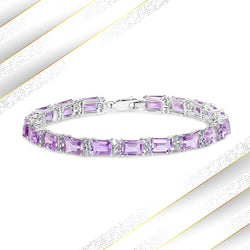 19.19 Carat Genuine Amethyst and Tanzanite .925 Sterling Silver Bracelet