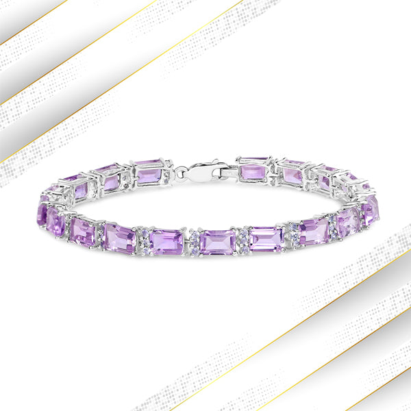 19.19 Carat Genuine Amethyst and Tanzanite .925 Sterling Silver Bracelet