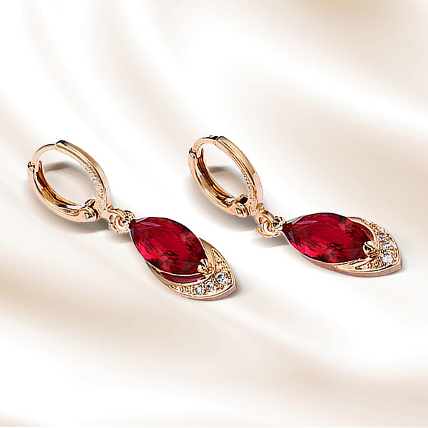 Silver 925 Jewelry Earrings Ruby Fine Jewelry Classic Vintage Earring Party Pomegranate Rose Gold Color Red Crystal Drop Earring