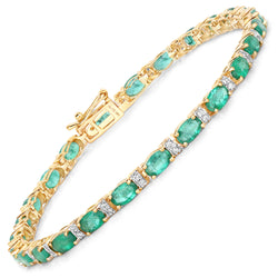 4.98 Carat Genuine Zambian Emerald and White Diamond 14K Yellow Gold Bracelet