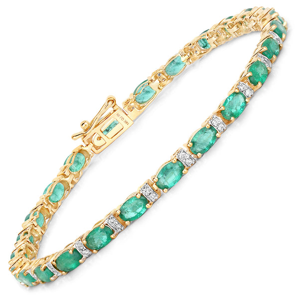 4.98 Carat Genuine Zambian Emerald and White Diamond 14K Yellow Gold Bracelet