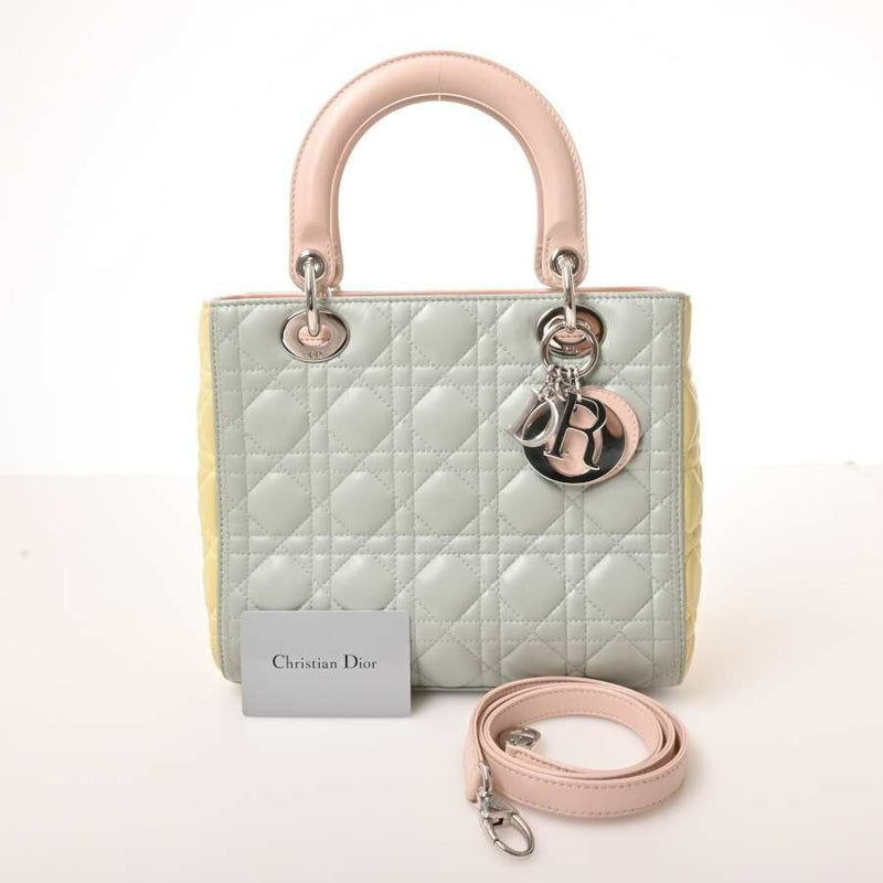 Christian Dior Leather Lady Cannage 2WAY Handbag Tricolor Multicolor