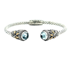 Blue Topaz Cuff Bracelet Sterling Silver 18KT Gold