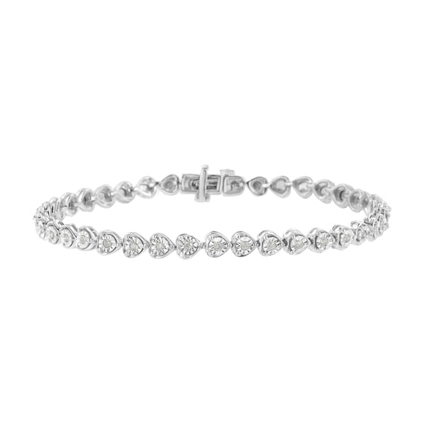 .925 Sterling Silver 1/3 cttw Miracle Set Round-Cut Diamond Heart Link Tennis Bracelet (I-J Color, I2-I3 Clarity) - Size 7"