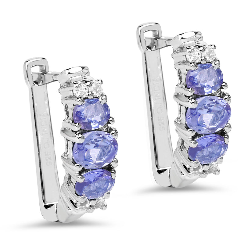 1.52 Carat Genuine Tanzanite and White Topaz .925 Sterling Silver Earrings