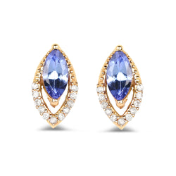 0.55 Carat Genuine Tanzanite and White Diamond 14K Yellow Gold Earrings