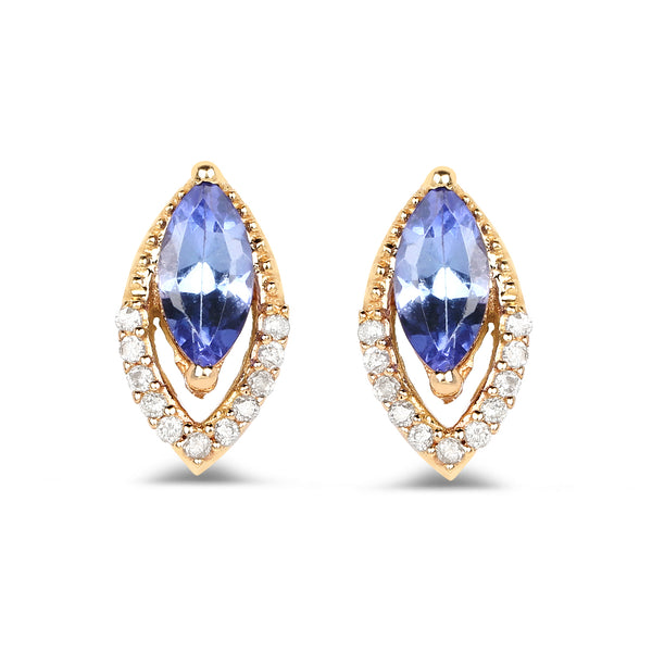 0.55 Carat Genuine Tanzanite and White Diamond 14K Yellow Gold Earrings