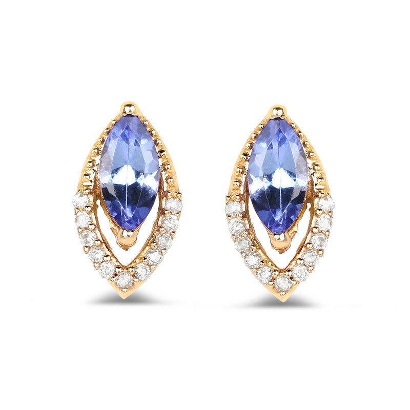 0.55 Carat Genuine Tanzanite and White Diamond 14K Yellow Gold Earrings