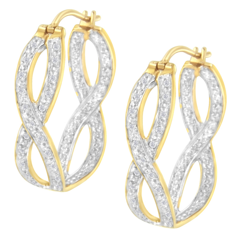10K Yellow and White Gold 1/4 cttw Diamond Double Infinity Hoop Earrings (I-J Clarity, I1-I2 Color)