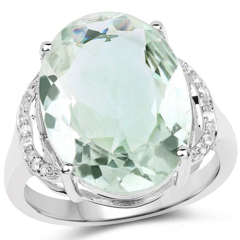 7.98 Carat Genuine Green Amethyst & White Topaz .925 Sterling Silver Ring