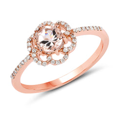 0.54 Carat Genuine Morganite and White Diamond 14K Rose Gold Ring