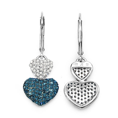 0.94 Carat Genuine Blue Diamond & White Diamond .925 Sterling Silver Earrings