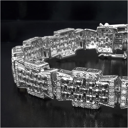 14K White Gold Plated 1.09 Carat Genuine White Diamond .925 Sterling Silver Bracelet