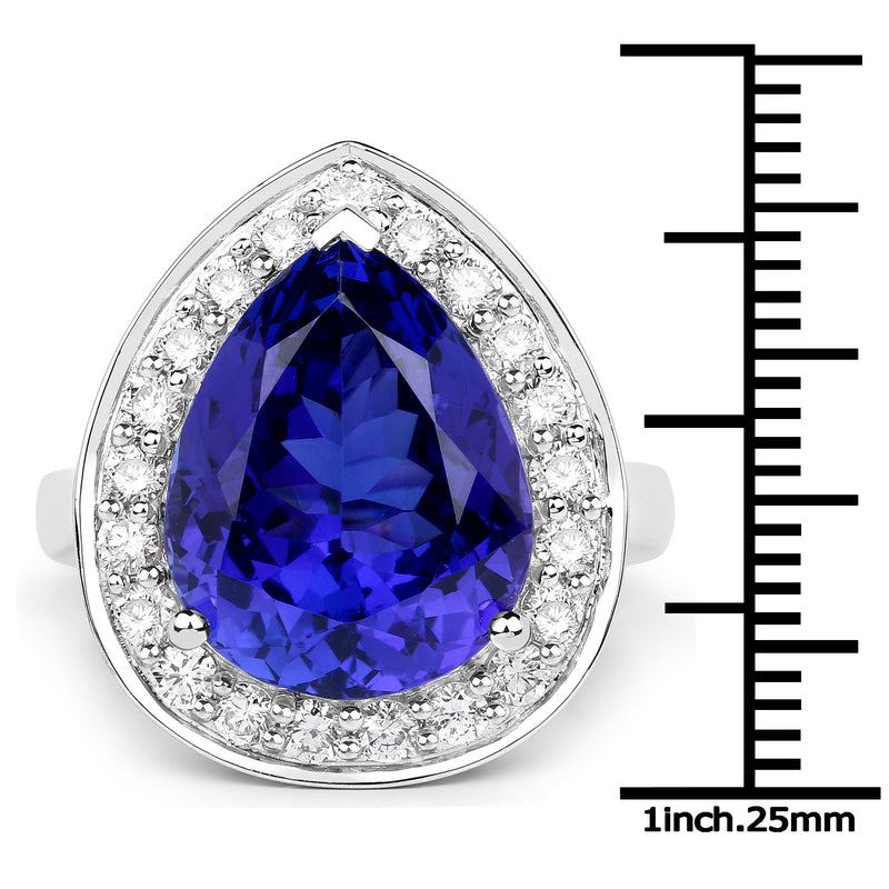 12.32 Carat Genuine Tanzanite and White Diamond 18K White Gold Ring