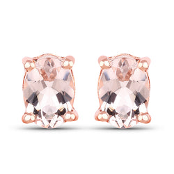 14K Rose Gold Plated 1.40 Carat Genuine Morganite .925 Sterling Silver Earrings