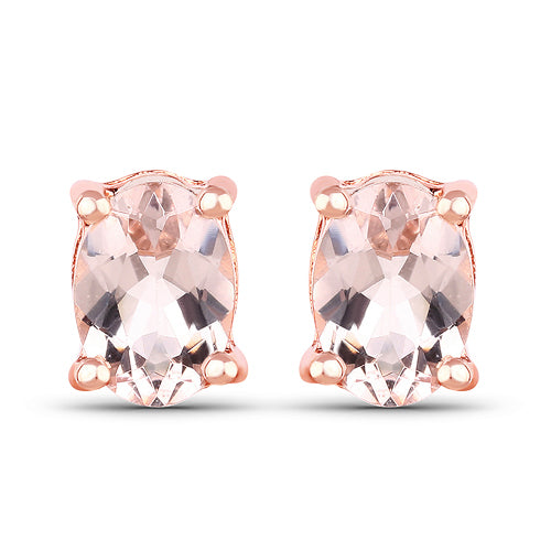 14K Rose Gold Plated 1.40 Carat Genuine Morganite .925 Sterling Silver Earrings