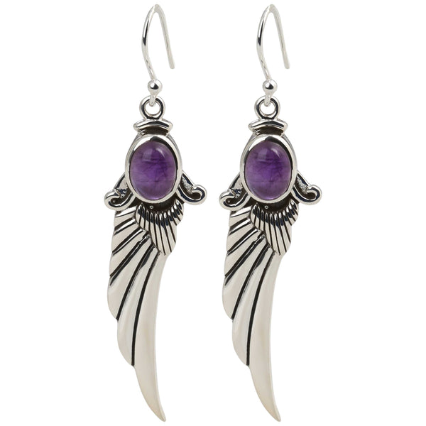 925 sterling silver with natural African Amethyst Oval dangle Earring for women