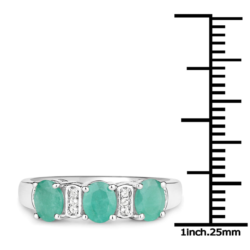 0.90 Carat Genuine Emerald and White Topaz .925 Sterling Silver Ring